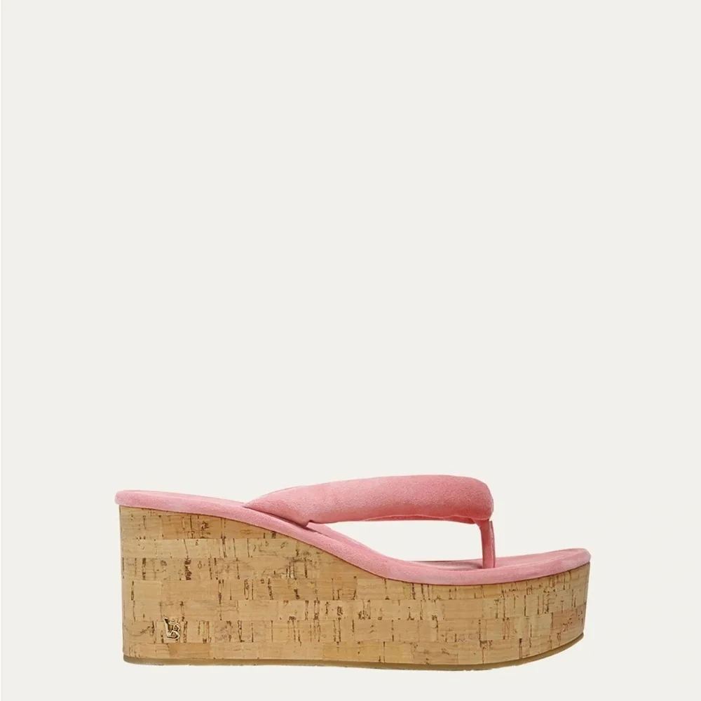 NEW‎ VERONICA BEARD GENO CORK LEATHER SANDAL DRAGONFRUIT SUEDE size 9.5 reg $300